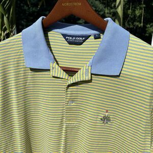 Vintage Polo Ralph Lauren Golf T Shirt Collared Blue Yellow Size L Striped Mens
